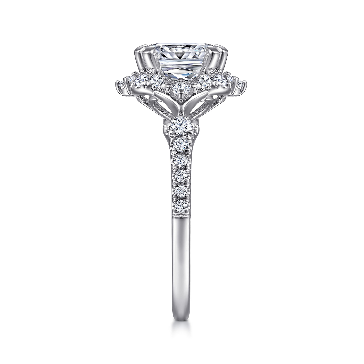 Veronique - Unique 14K White Gold Vintage Inspired Cushion Halo Diamond Engagement Ring