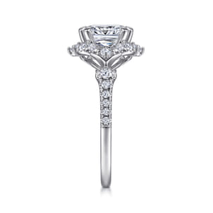 Veronique - Unique 14K White Gold Vintage Inspired Cushion Halo Diamond Engagement Ring