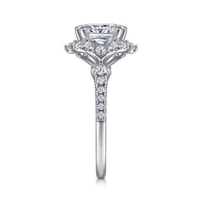 Veronique - Unique 14K White Gold Vintage Inspired Cushion Halo Diamond Engagement Ring