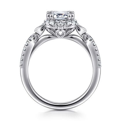 Veronique - Unique 14K White Gold Vintage Inspired Emerald Cut Halo Diamond Engagement Ring