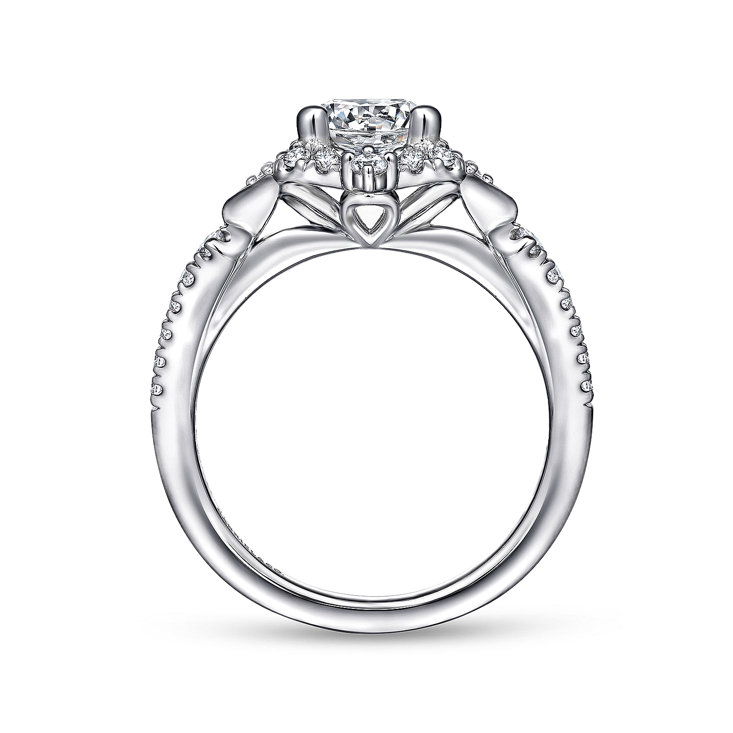 Veronique - Unique 14K White Gold Vintage Inspired Halo Diamond Engagement Ring - 0.34 ct - Shot 2