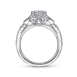 Veronique - Unique 14K White Gold Vintage Inspired Halo Diamond Engagement Ring