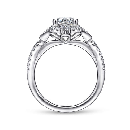 Veronique - Unique 14K White Gold Vintage Inspired Halo Diamond Engagement Ring
