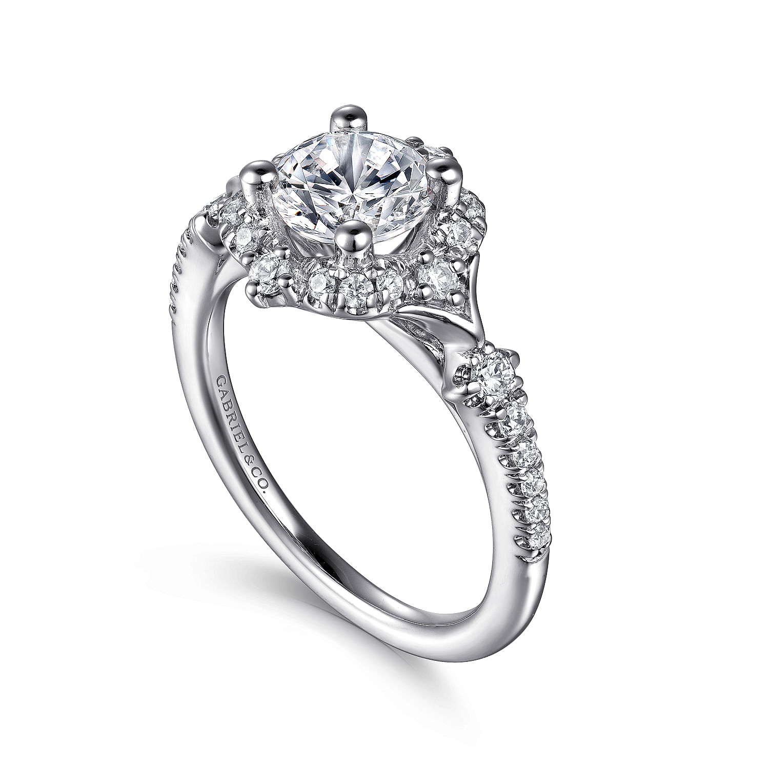 Veronique - Unique 14K White Gold Vintage Inspired Halo Diamond Engagement Ring - 0.34 ct - Shot 3