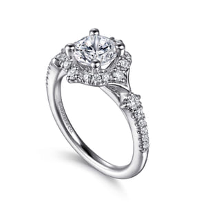 Veronique - Unique 14K White Gold Vintage Inspired Halo Diamond Engagement Ring