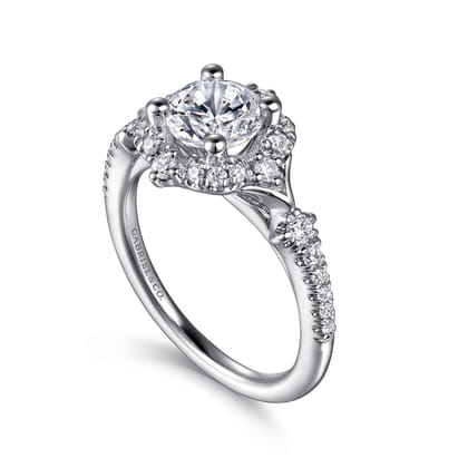 Veronique - Unique 14K White Gold Vintage Inspired Halo Diamond Engagement Ring