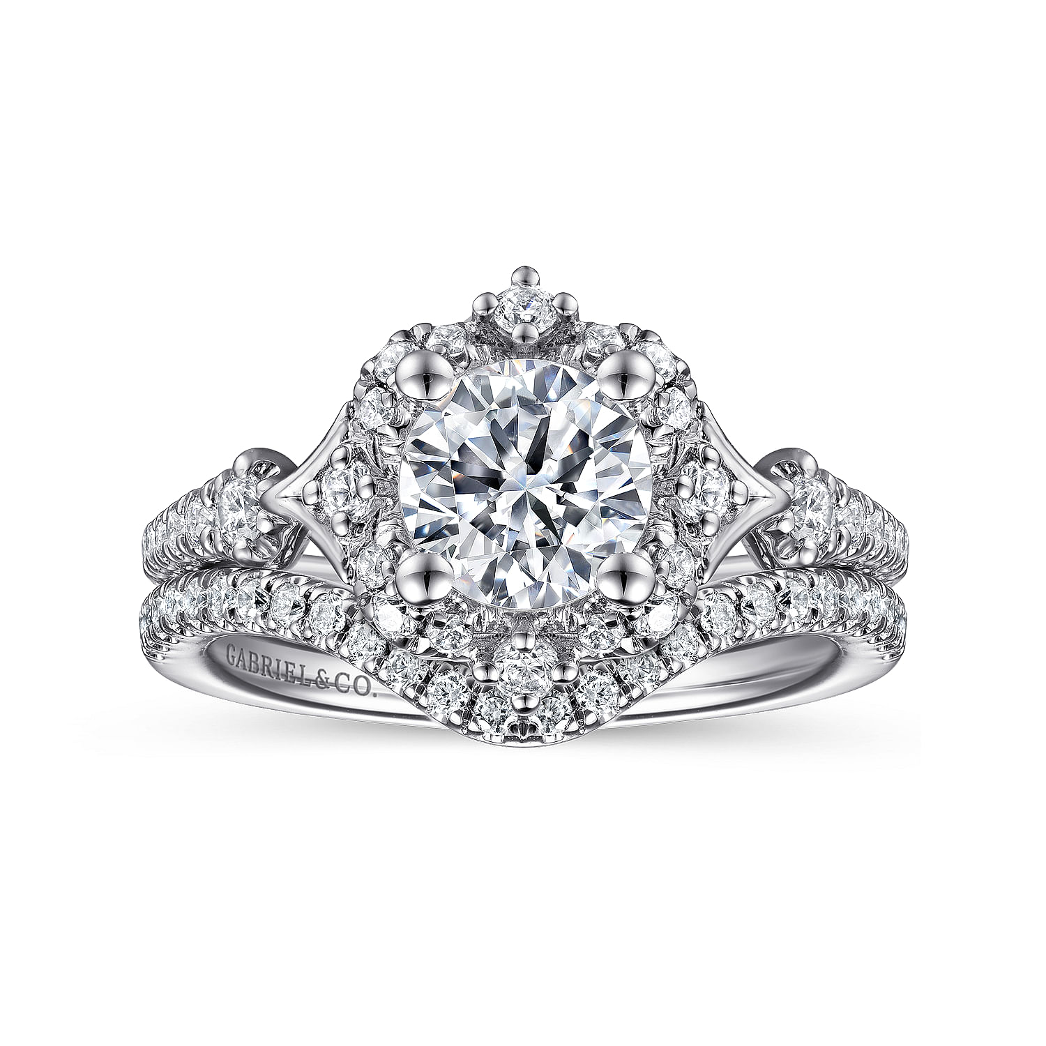 Veronique - Unique 14K White Gold Vintage Inspired Halo Diamond Engagement Ring