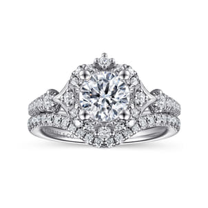 Veronique - Unique 14K White Gold Vintage Inspired Halo Diamond Engagement Ring