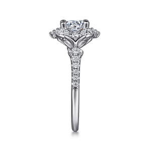 Veronique - Unique 14K White Gold Vintage Inspired Halo Diamond Engagement Ring
