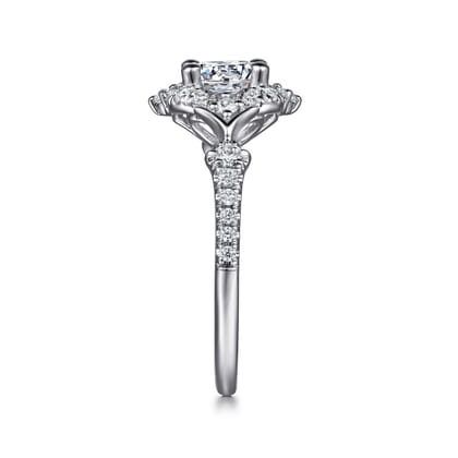 Veronique - Unique 14K White Gold Vintage Inspired Halo Diamond Engagement Ring