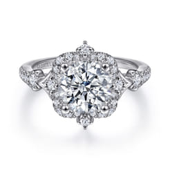 Veronique - Unique 14K White Gold Vintage Inspired Halo Diamond Engagement Ring