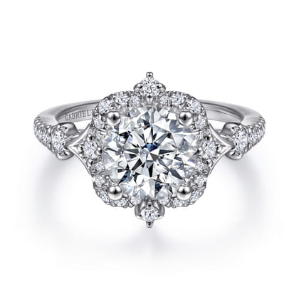 Veronique - Unique 14K White Gold Vintage Inspired Halo Diamond Engagement Ring