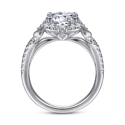 Veronique - Unique 14K White Gold Vintage Inspired Halo Diamond Engagement Ring