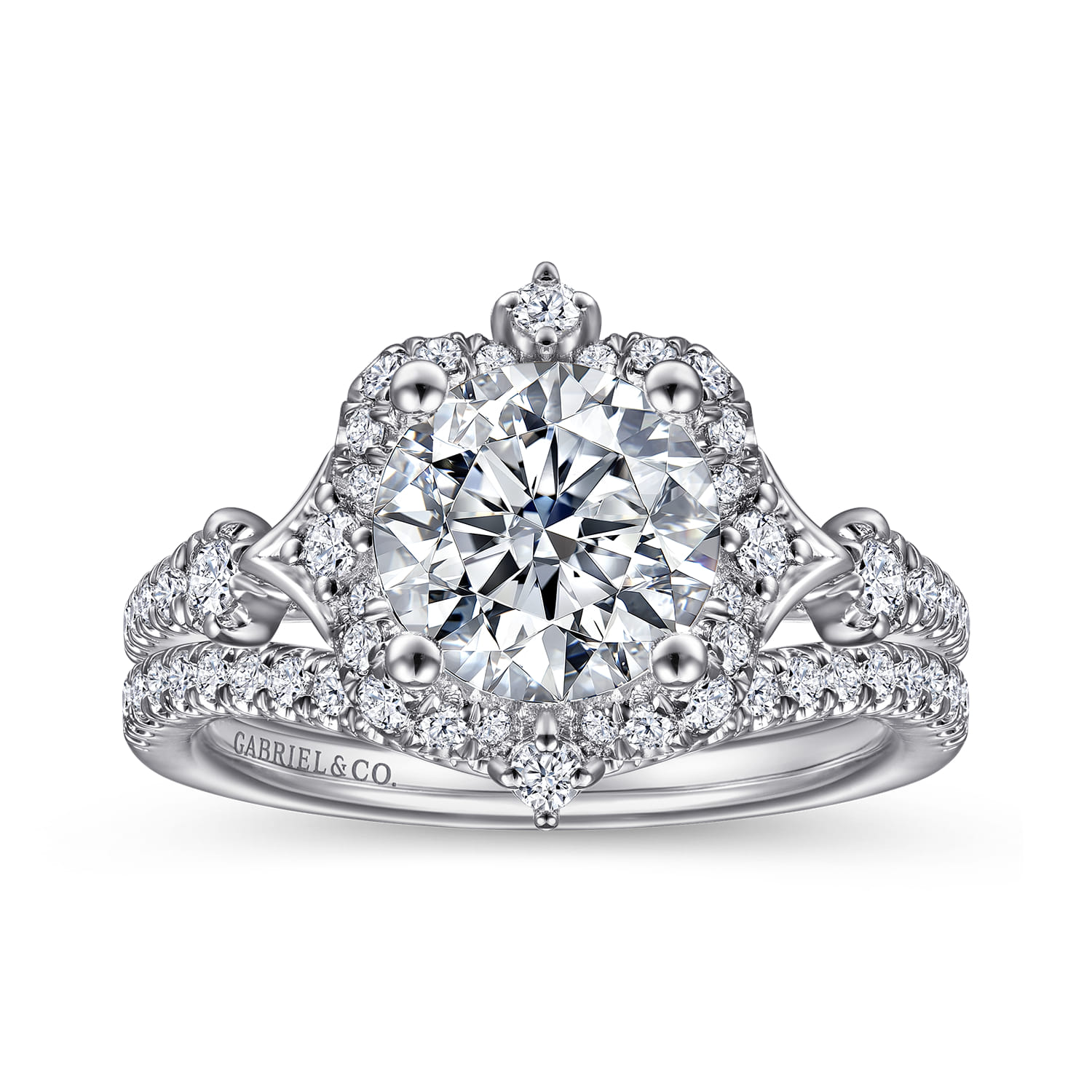 Veronique - Unique 14K White Gold Vintage Inspired Halo Diamond Engagement Ring