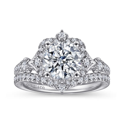 Veronique - Unique 14K White Gold Vintage Inspired Halo Diamond Engagement Ring