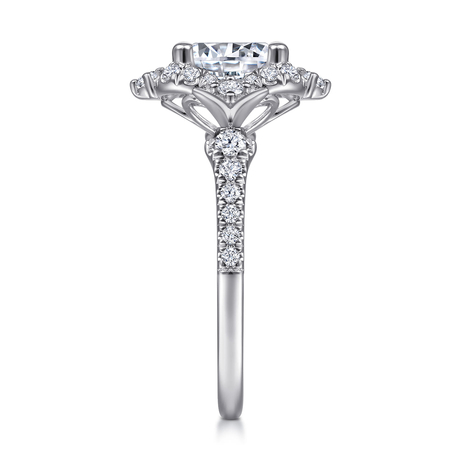 Veronique - Unique 14K White Gold Vintage Inspired Halo Diamond Engagement Ring