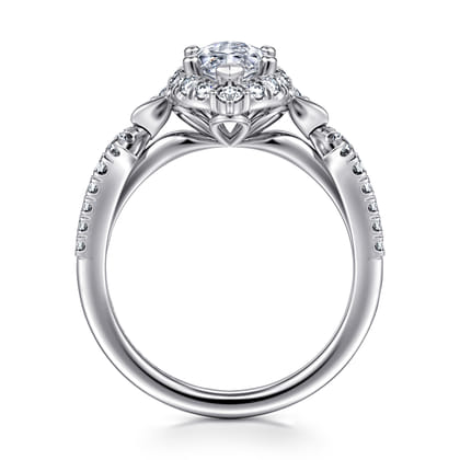 Veronique - Unique 14K White Gold Vintage Inspired Marquise Shape Halo Diamond Engagement Ring