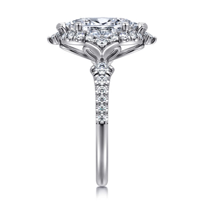 Veronique - Unique 14K White Gold Vintage Inspired Marquise Shape Halo Diamond Engagement Ring