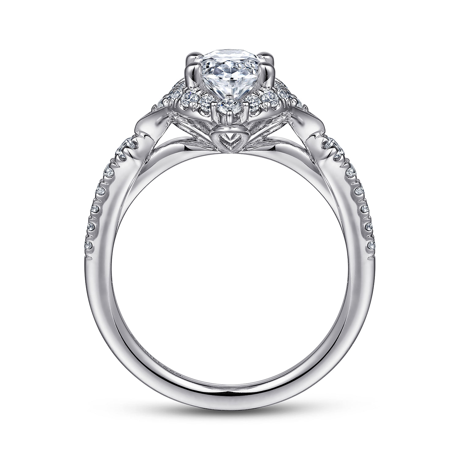 Veronique - Unique 14K White Gold Vintage Inspired Oval Halo Diamond Engagement Ring