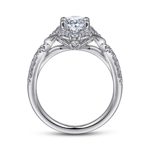 Veronique - Unique 14K White Gold Vintage Inspired Oval Halo Diamond Engagement Ring