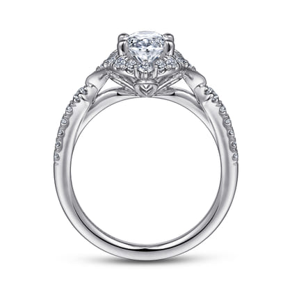 Veronique - Unique 14K White Gold Vintage Inspired Oval Halo Diamond Engagement Ring