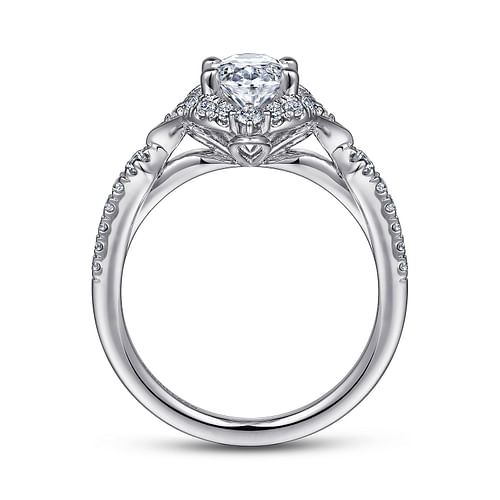 Veronique - Unique 14K White Gold Vintage Inspired Oval Halo Diamond Engagement Ring - 0.38 ct - Shot 2