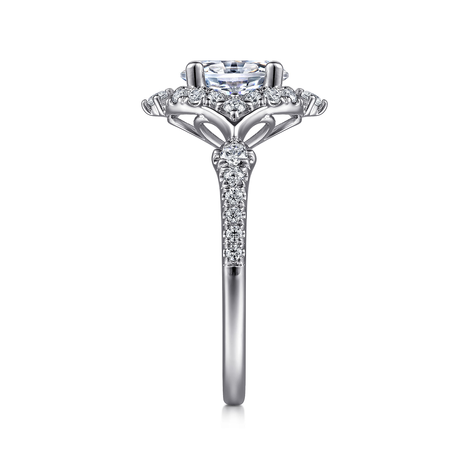 Veronique - Unique 14K White Gold Vintage Inspired Oval Halo Diamond Engagement Ring
