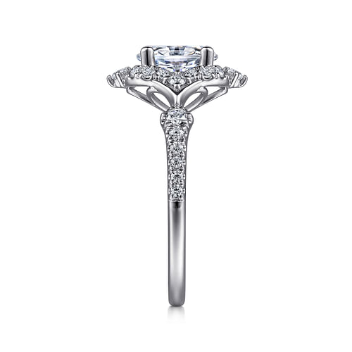 Veronique - Unique 14K White Gold Vintage Inspired Oval Halo Diamond Engagement Ring - 0.38 ct - Shot 4