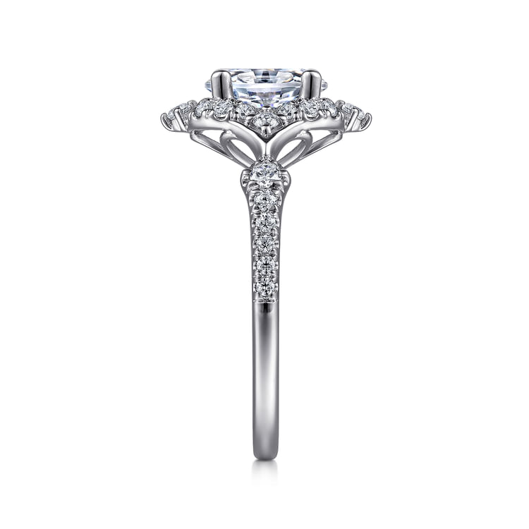 Veronique - Unique 14K White Gold Vintage Inspired Oval Halo Diamond Engagement Ring