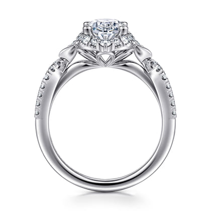 Veronique - Unique 14K White Gold Vintage Inspired Oval Halo Diamond Engagement Ring