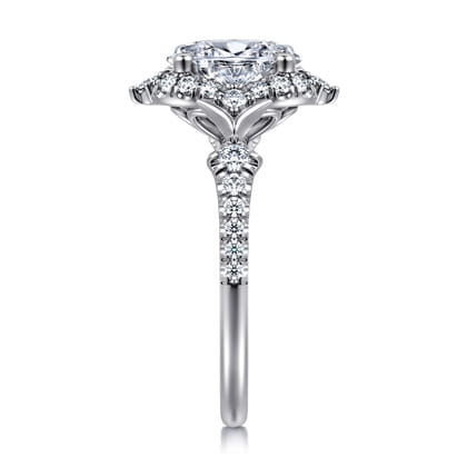 Veronique - Unique 14K White Gold Vintage Inspired Oval Halo Diamond Engagement Ring