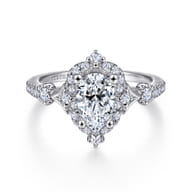 Veronique - Unique 14K White Gold Vintage Inspired Pear Shape Halo Diamond Engagement Ring