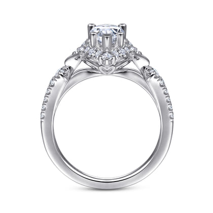 Veronique - Unique 14K White Gold Vintage Inspired Pear Shape Halo Diamond Engagement Ring