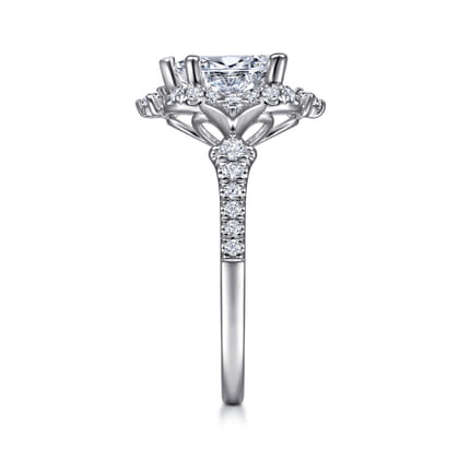 Veronique - Unique 14K White Gold Vintage Inspired Pear Shape Halo Diamond Engagement Ring