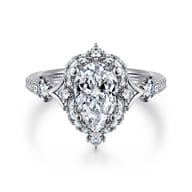 Veronique - Unique 14K White Gold Vintage Inspired Pear Shape Halo Diamond Engagement Ring