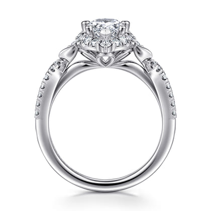 Veronique - Unique 14K White Gold Vintage Inspired Pear Shape Halo Diamond Engagement Ring