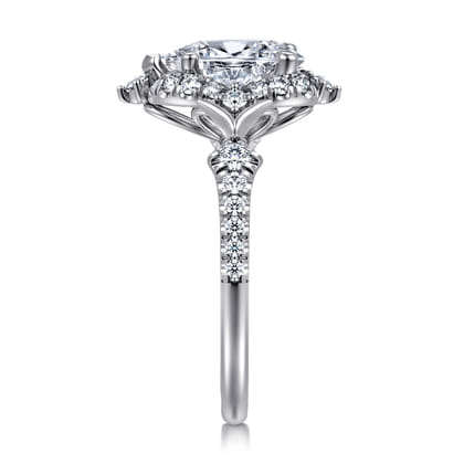 Veronique - Unique 14K White Gold Vintage Inspired Pear Shape Halo Diamond Engagement Ring