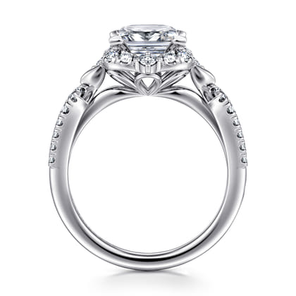 Veronique - Unique 14K White Gold Vintage Inspired Princess Halo Diamond Engagement Ring