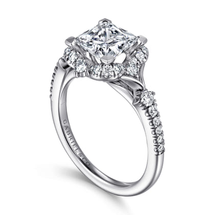 Veronique - Unique 14K White Gold Vintage Inspired Princess Halo Diamond Engagement Ring