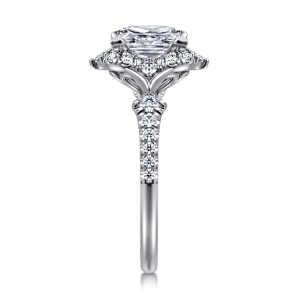 Veronique - Unique 14K White Gold Vintage Inspired Princess Halo Diamond Engagement Ring