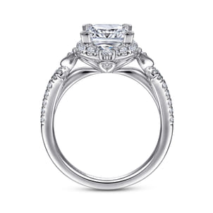 Veronique - Unique 14K White Gold Vintage Inspired Princess Halo Diamond Engagement Ring