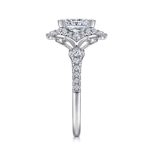 Veronique - Unique 14K White Gold Vintage Inspired Princess Halo Diamond Engagement Ring