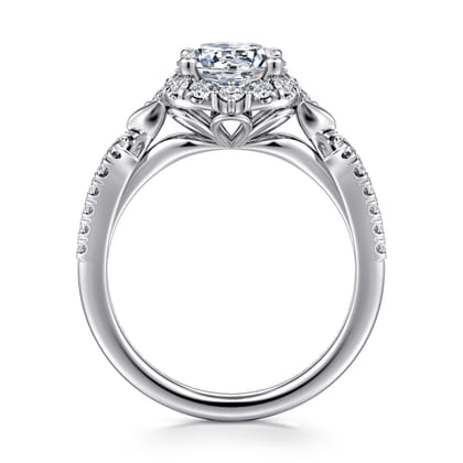 Veronique - Unique 14K White Gold Vintage Inspired Round Halo Diamond Engagement Ring