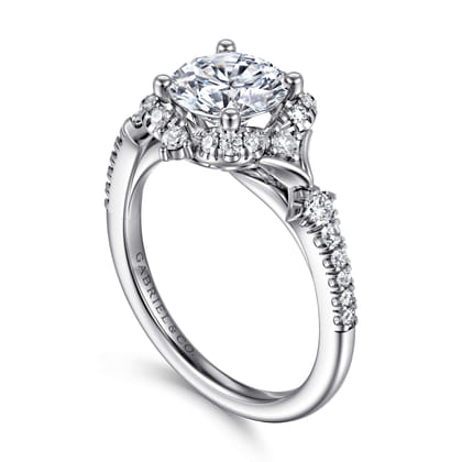 Veronique - Unique 14K White Gold Vintage Inspired Round Halo Diamond Engagement Ring