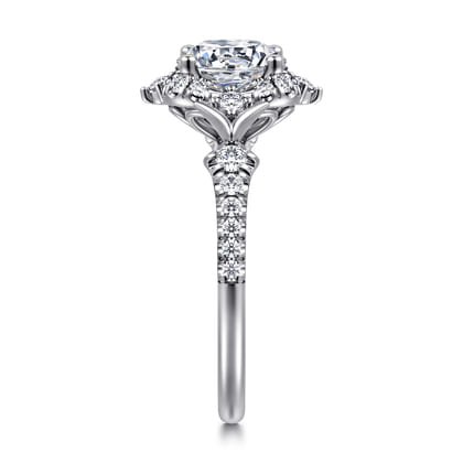 Veronique - Unique 14K White Gold Vintage Inspired Round Halo Diamond Engagement Ring