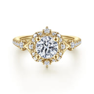 Veronique - Unique 14K Yellow Gold Vintage Inspired Halo Diamond Engagement Ring