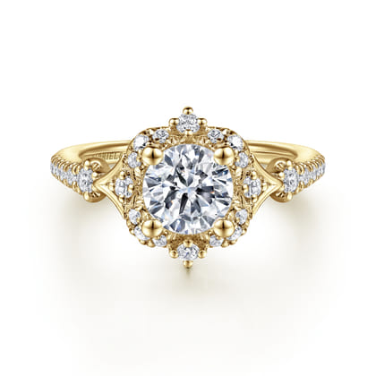 Veronique - Unique 14K Yellow Gold Vintage Inspired Halo Diamond Engagement Ring