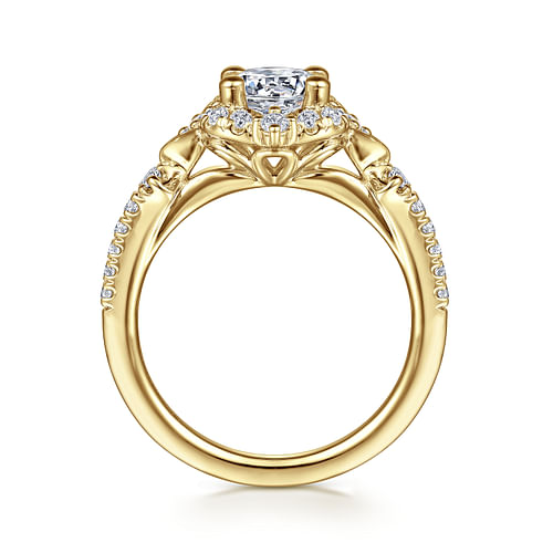 Veronique - Unique 14K Yellow Gold Vintage Inspired Halo Diamond Engagement Ring - 0.34 ct - Shot 2