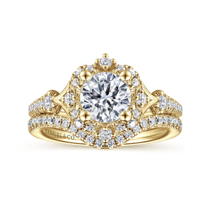 Veronique - Unique 14K Yellow Gold Vintage Inspired Halo Diamond Engagement Ring
