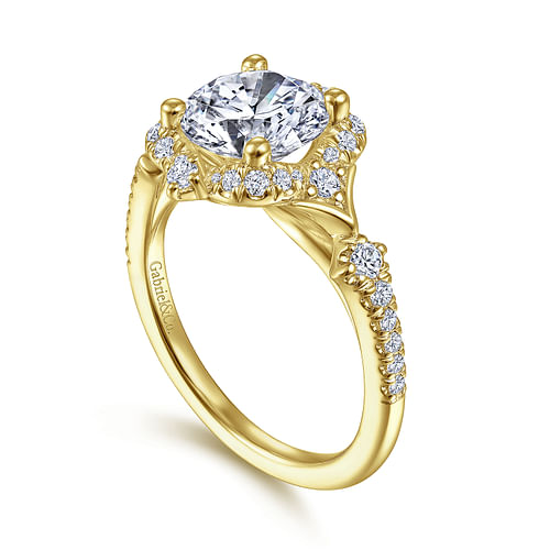 Veronique - Unique 14K Yellow Gold Vintage Inspired Halo Diamond Engagement Ring - 0.37 ct - Shot 3